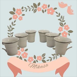 Mikasa L3606 Platinum Court Set 6 Vintage White Silver Tea/Coffee Cups Thailand